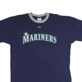 MAJESTIC Mens Blue & Grey Mariners Graphic Short Sleeve Crew Neck L T-Shirt