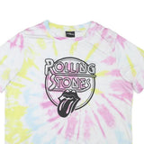 THE ROLLING STONES Mens White & Yellow & Pink Tie Dye Graphic T-Shirt L Short