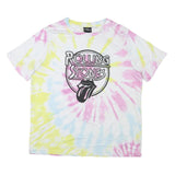 THE ROLLING STONES Mens White & Yellow & Pink Tie Dye Graphic T-Shirt L Short