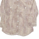TASHA POLZZI Womens Beige & Brown Printed Shirt Long Sleeve Button Neck M Rayon