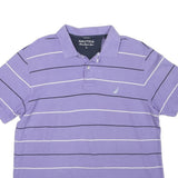 NAUTICA Mens Purple & White Striped Short Sleeve Polo Shirt L Cotton Blend
