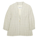 CERRUTI Womens Beige Cream Check Wool Blend Blazer Jacket UK 14 Tailored Button