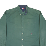 TOMMY HILFIGER Mens Green Cotton Blend Shirt XL Classic Button Down Casual