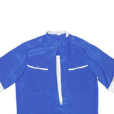 Womens Blue & White Plain Top Short Sleeve Stand-Up Collar Button Closure M