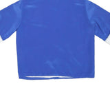 Womens Blue & White Plain Top Short Sleeve Stand-Up Collar Button Closure M