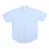 YVES SAINT LAURENT Mens Blue Cotton Blend Shirt Short Sleeve Button Neck L Smart