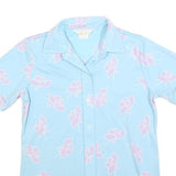 Womens Blue & Pink Floral Printed Shirt Short Sleeve Collared S Summer