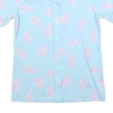 Womens Blue & Pink Floral Printed Shirt Short Sleeve Collared S Summer