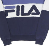 FILA Womens Blue & White Logo Crew Neck UK 6 Cotton Blend Sweatshirt Pullover