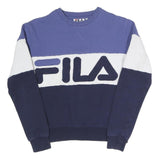 FILA Womens Blue & White Logo Crew Neck UK 6 Cotton Blend Sweatshirt Pullover