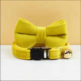 Anypet Stylish Mustard Yellow Bow Cat Collar – Small Size with Safety Buckle, Bell & Durable Strap