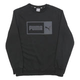 PUMA Mens Black Crew Neck Sweatshirt M Cotton Blend Logo Print Casual