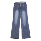 Womens Blue Regular Fit Flared Denim Jeans Cotton Blend W26 L32 Stylish Buttons