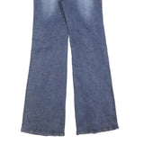 Womens Blue Regular Fit Flared Denim Jeans Cotton Blend W26 L32 Stylish Buttons