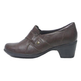 CLARKS Mens Brown Leather Heels UK 7.5 Comfortable Low Mid Heel Dress Shoes