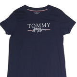 TOMMY HILFIGER Womens Navy Blue Logo Print T-Shirt Dress Cotton Blend Short