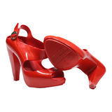 MELISSA ODABASH Peep Toe Heels Red Synthetic Womens UK 4