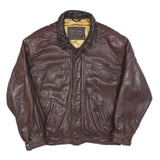 ALLAN & CLARK Mens Maroon Leather Zip Jacket XL Woven Classic Stylish
