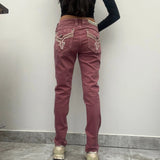 Rock Revival Embroidered Jeans - 31W UK 10 Pink Cotton