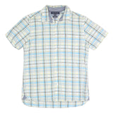 TOMMY HILFIGER Mens Blue Beige Check Shirt M Cotton Blend Short Sleeve Casual