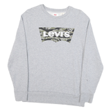 LEVI'S Mens Grey Cotton Blend Crew Neck Sweatshirt S Logo Print Casual