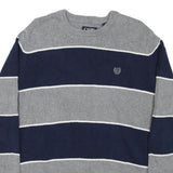 CHAPS Mens Grey & Blue Patterned Cotton Blend Jumper Crew Neck Chunky Knit M