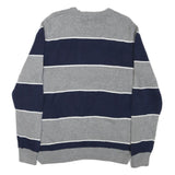 CHAPS Mens Grey & Blue Patterned Cotton Blend Jumper Crew Neck Chunky Knit M