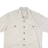 LUTTEURS Mens Beige Cotton Blend Short Sleeve Work Shirt L Button Front Pockets