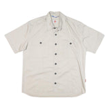 LUTTEURS Mens Beige Cotton Blend Short Sleeve Work Shirt L Button Front Pockets
