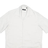HUGO BOSS Mens White Plain Short Sleeve Shirt S Cotton Blend Summer Style