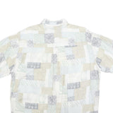 Mens White Beige Grey Patchwork Pattern Cotton Blend Shirt XL Casual Summer