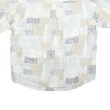 Mens White Beige Grey Patchwork Pattern Cotton Blend Shirt XL Casual Summer
