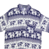 PIDOZA Mens Blue & White Elephant Print Shirt L Cotton Blend Short Sleeve Casual
