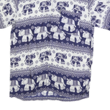 PIDOZA Mens Blue & White Elephant Print Shirt L Cotton Blend Short Sleeve Casual