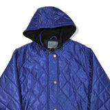 CRAZY WAVE Womens Blue Quilted Hooded Jacket L Polyester Blend Zip Outdoor