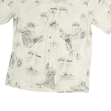 ROUNDTREE & YORKE Mens Cream & Grey Printed Cotton Short Sleeve Shirt M Casual