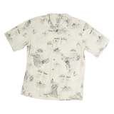 ROUNDTREE & YORKE Mens Cream & Grey Printed Cotton Short Sleeve Shirt M Casual