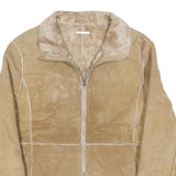 GUESS Womens Beige Leather Jacket S Suede Panel Zip Closure Stylish Outerwear