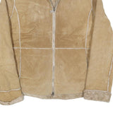 GUESS Womens Beige Leather Jacket S Suede Panel Zip Closure Stylish Outerwear