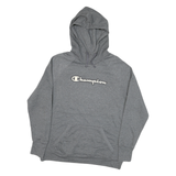 CHAMPION Mens Grey Hoodie L Cotton Blend Pullover Sweatshirt Casual Iconic Logo