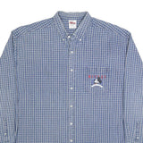 DISNEY Mens Blue Check Cotton Shirt L Mickey Embroidered Pocket Casual