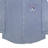 DISNEY Mens Blue Check Cotton Shirt L Mickey Embroidered Pocket Casual