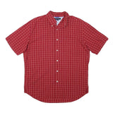 TOMMY HILFIGER Mens Red Check Shirt Cotton Blend L Button-Down Casual Short