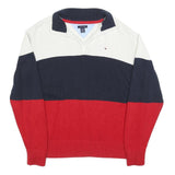 TOMMY HILFIGER Boys White & Navy & Red Colourblock Jumper Half Zip Cable Knit XL