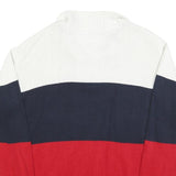 TOMMY HILFIGER Boys White & Navy & Red Colourblock Jumper Half Zip Cable Knit XL