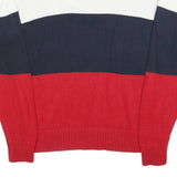 TOMMY HILFIGER Boys White & Navy & Red Colourblock Jumper Half Zip Cable Knit XL