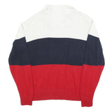 TOMMY HILFIGER Boys White & Navy & Red Colourblock Jumper Half Zip Cable Knit XL