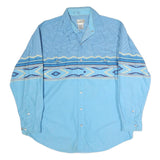 EXPRESS RIDER Mens Blue Patterned Shirt L Button Front Cotton Casual Western