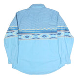 EXPRESS RIDER Mens Blue Patterned Shirt L Button Front Cotton Casual Western