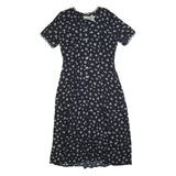 KATHIE LEO Womens Black Floral Cotton Blend Day Dress Midi M Button Front